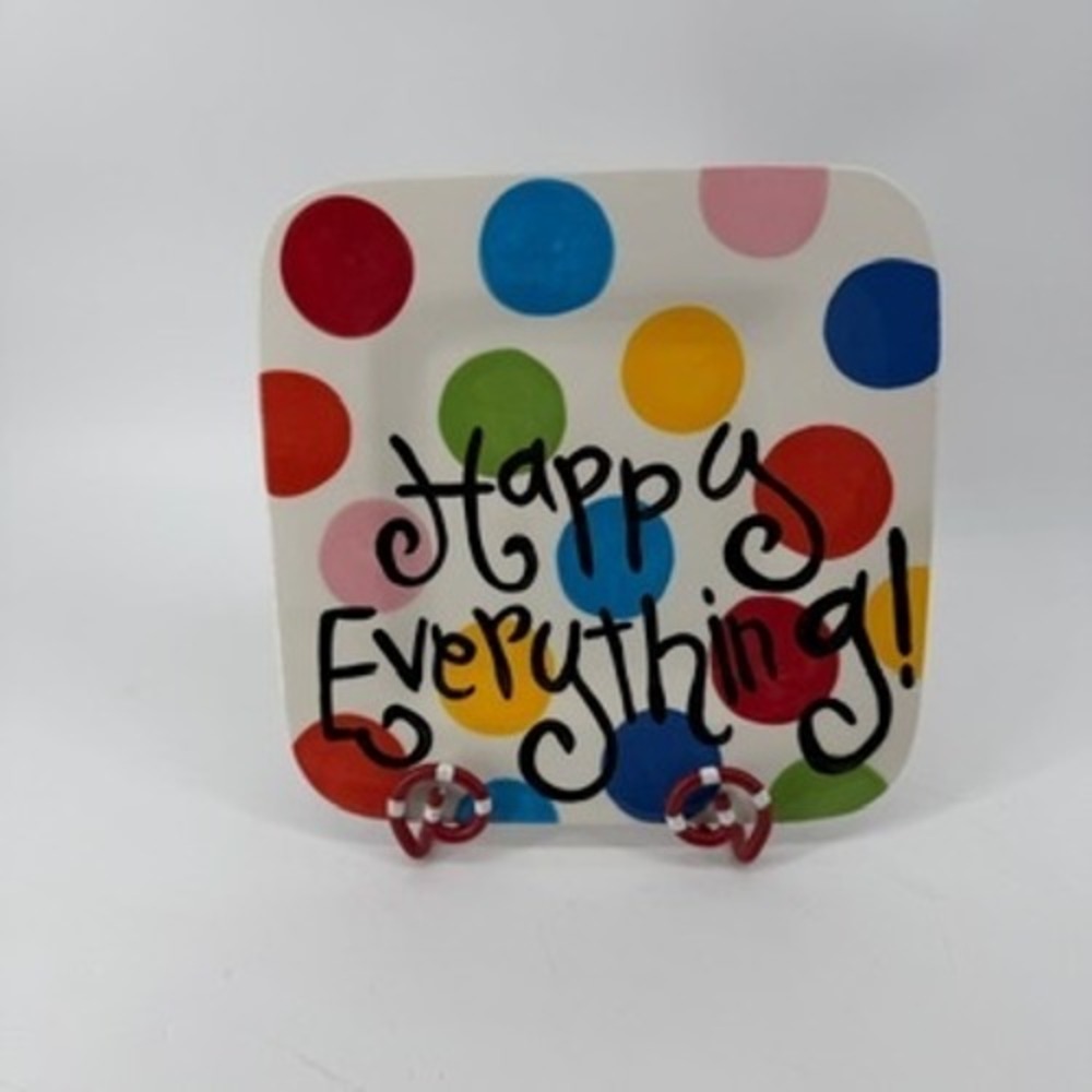 Coton Colors Happy Everything Square Polka Dot Platter with Striped Easel Set